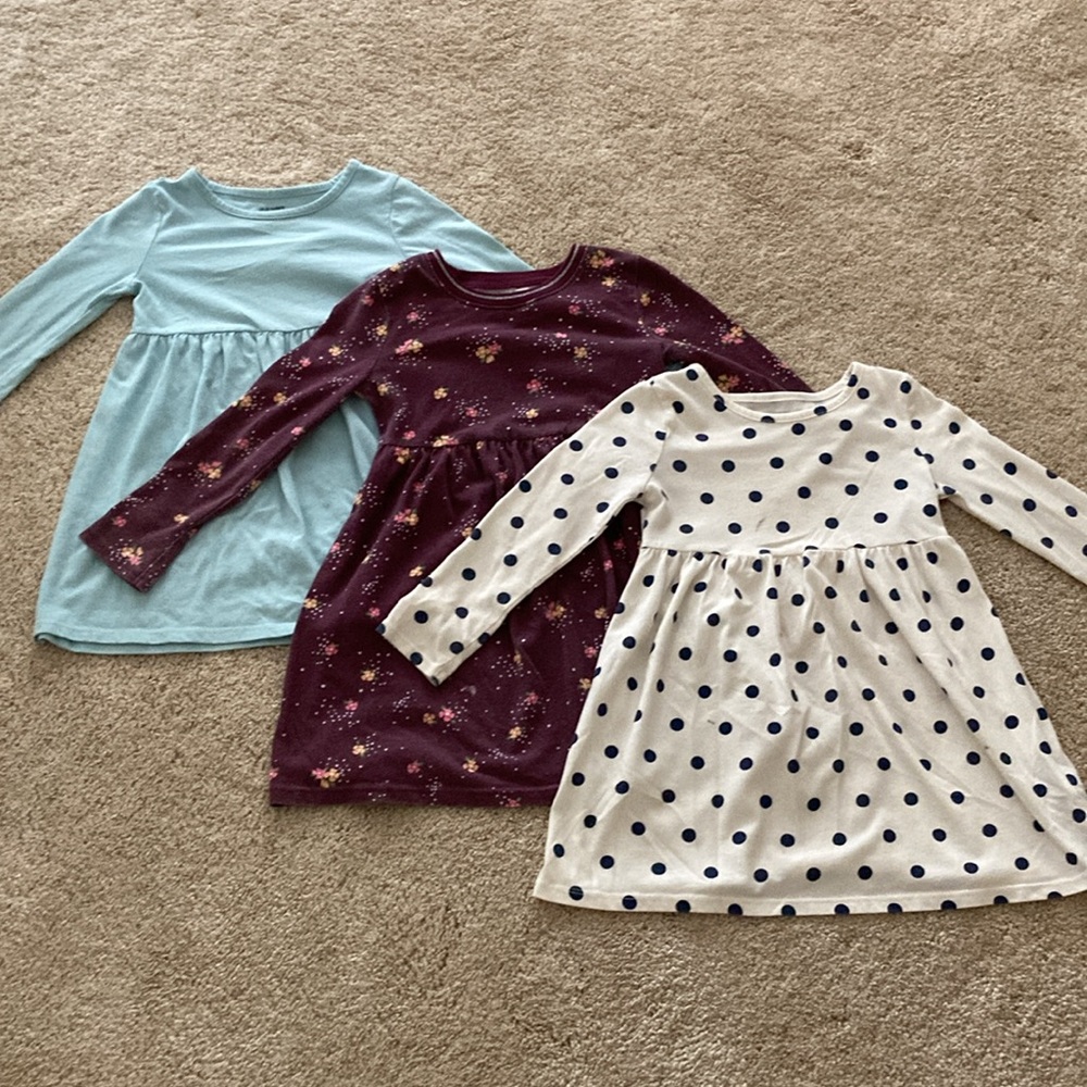 Girls dresses. Old navy. Various sizes. 4T and 5T. Some spots. Longsleeve.